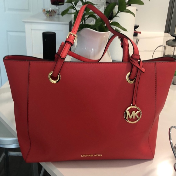 MICHAEL Michael Kors Handbags - Michael Kors Walsh Medium Saffiano Leather Tote Bag Sangria Color NWT